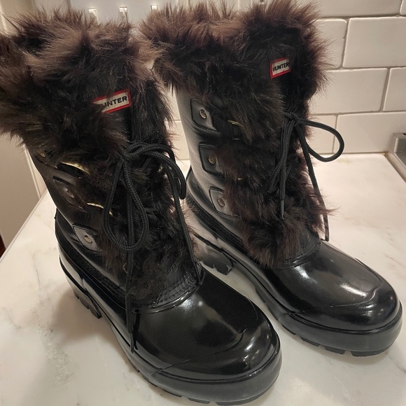 Hunter Cathie faux fur trim leather and rubber boots - Picture 2 of 5
